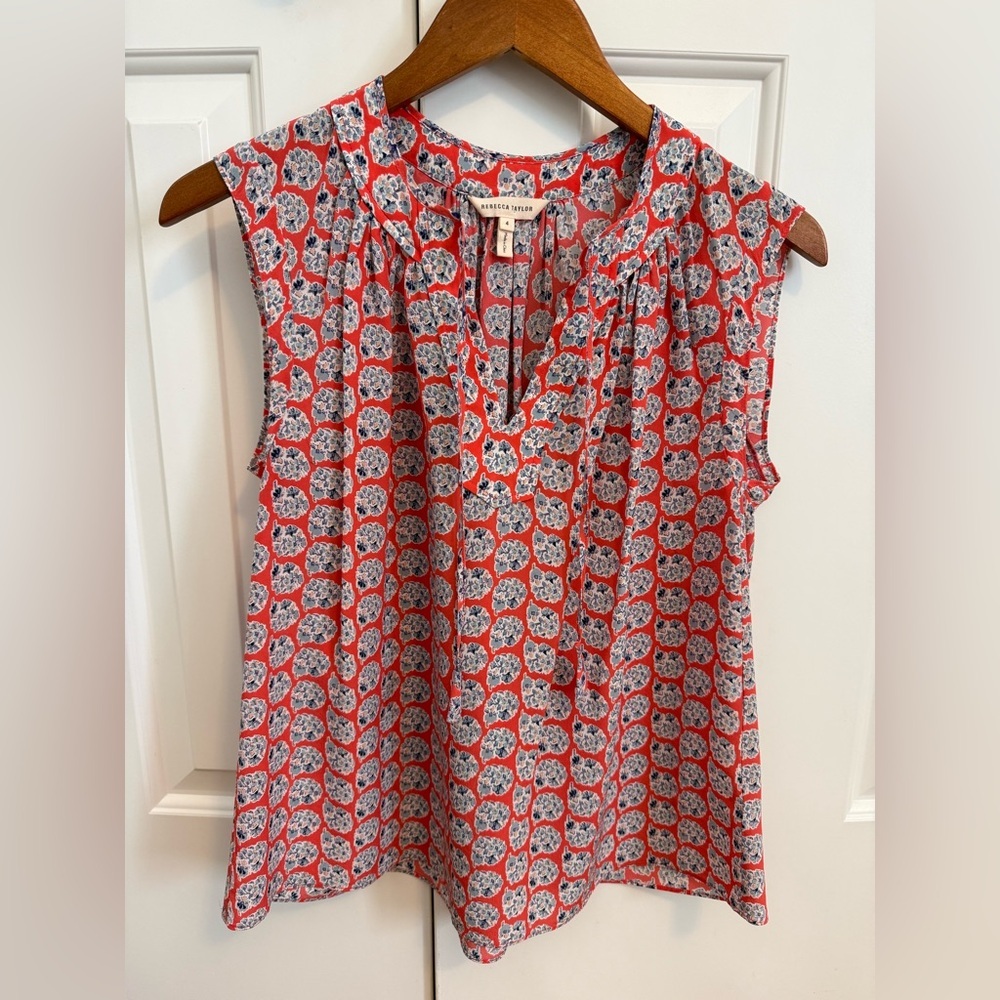 Rebecca Taylor Amanda Floral Sleeveless Silk Blouse Size 4